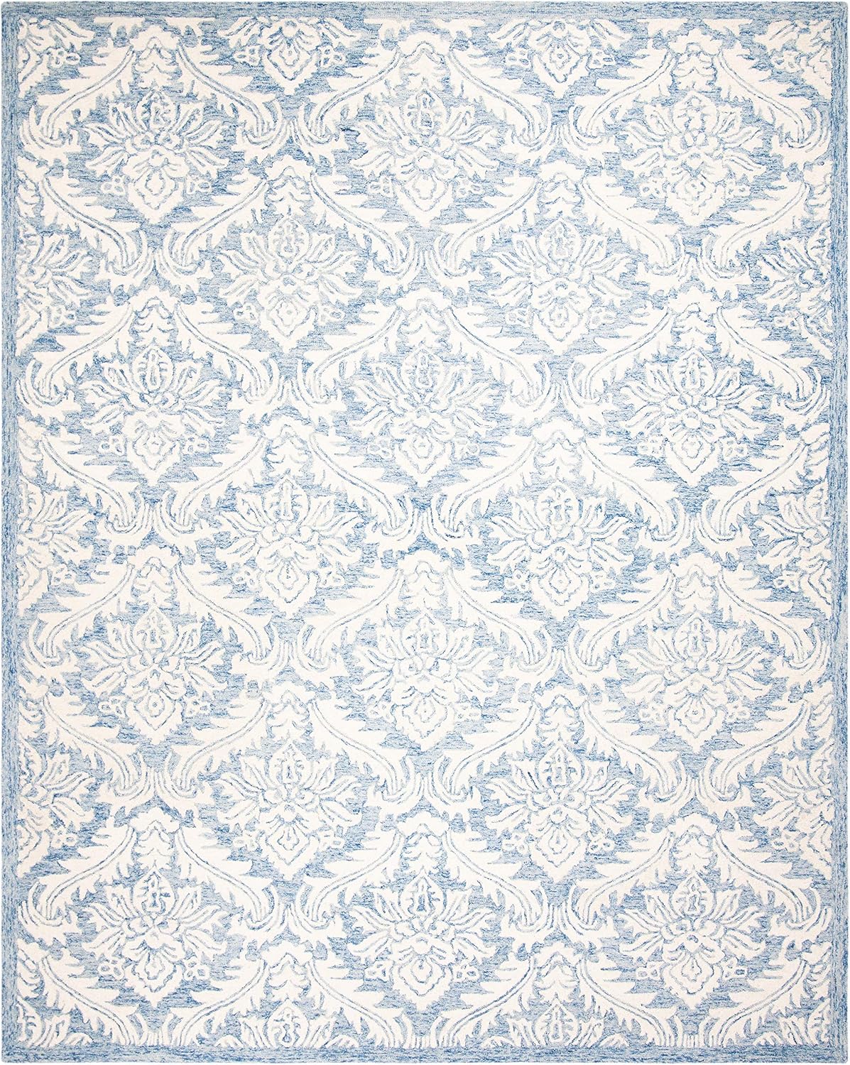 SAFAVIEH Micro-Loop Collection Area Rug - 5' x 8', Blue, Handmade Damask Wool, Ideal for High Traffic Areas in Living Room, Bedroom (MLP513M)
