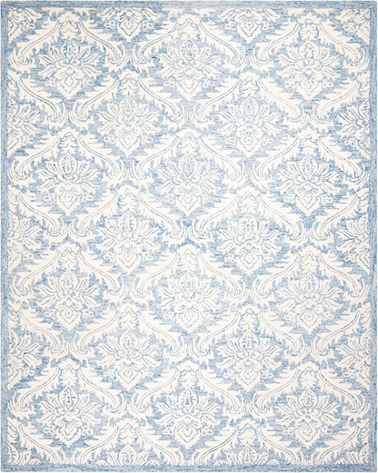 SAFAVIEH Micro-Loop Collection Area Rug - 5' x 8', Blue, Handmade Damask Wool, Ideal for High Traffic Areas in Living Room, Bedroom (MLP513M)