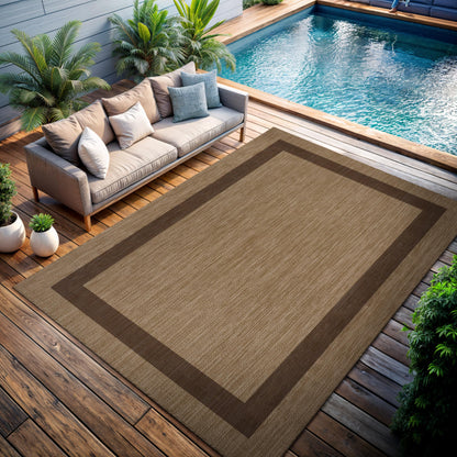 CAMILSON Indoor Outdoor Rug, 6x9 Bordered Dark Grey Black Modern Area Rugs for Indoor and Outdoor Patios, Kitchen and Hallway Mats, Washable Porch Deck Outside Carpet (Bordered Black, 6 x 9)