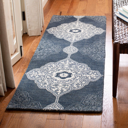 SAFAVIEH Area Rug 8x10 - Micro-Loop Collection - Large - Blue & Ivory, Handmade Wool, Medallion Design, Ideal for Living Room, Bedroom, Office, Dining Space (MLP620M)