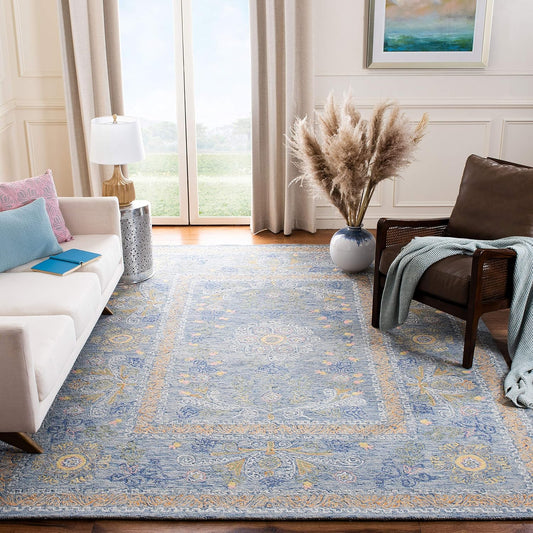 SAFAVIEH Micro-Loop Collection Area Rug - 9' x 12', Blue & Green, Handmade Wool, Ideal for High Traffic Areas in Living Room, Bedroom (MLP522M)