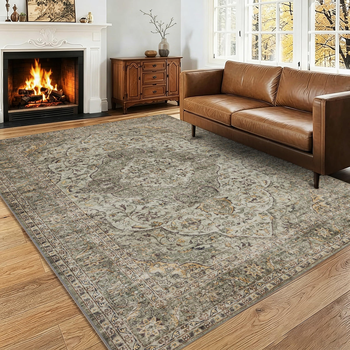 RCTJHOME 9x12 Brown Vintage Oriental Washable Area Rug Non-Slip Soft Carpet