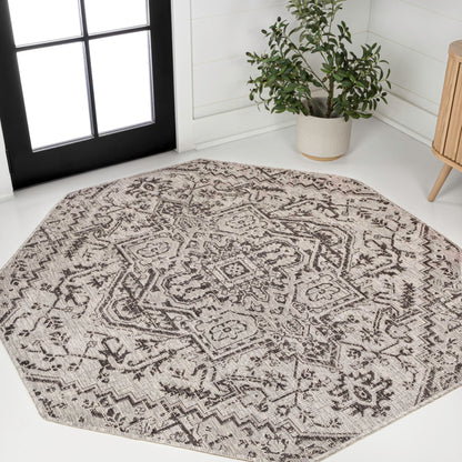 JONATHAN Y Boho Medallion Indoor Outdoor Area Rug 8X10 Black/Gray, Estrella Textured Weave for Backyard, Patio, Porch, Easy-Cleaning, High Traffic, Pet-Friendly, Non-Shedding (SMB105D-8)
