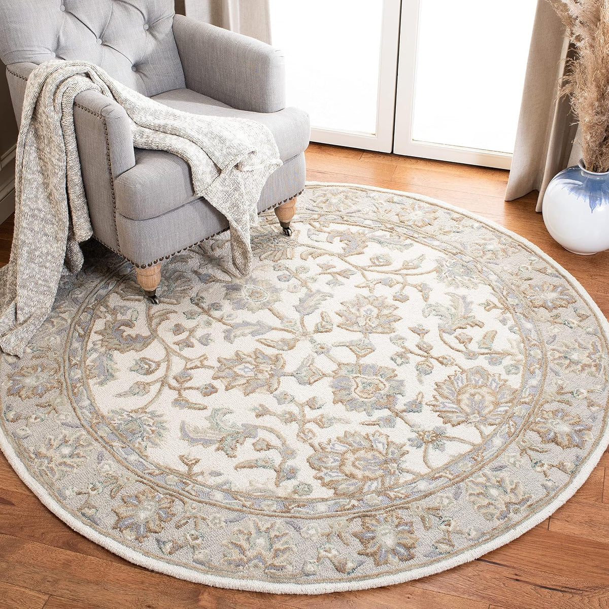 SAFAVIEH Glamour Collection 9' x 12' Ivory/Grey GLM628A Handmade Premium Wool Area Rug