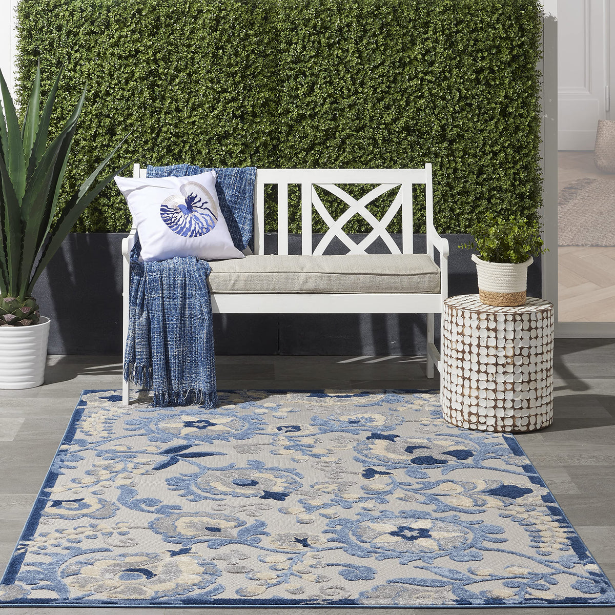 Nourison Home Aloha Natural Blue 2'3" x 10' Area Rug - Easy Clean, Non Shedding, Bed Room, Living Room, Dining Room, Kitchen (10' Runner)