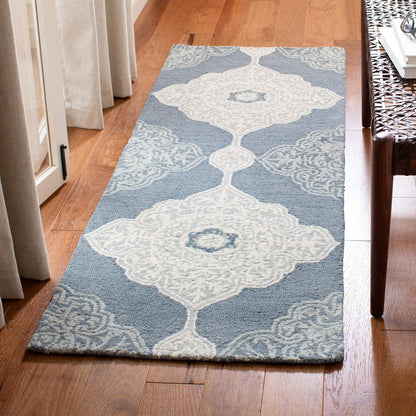 SAFAVIEH Area Rug 8x10 - Micro-Loop Collection - Large - Blue & Ivory, Handmade Wool, Medallion Design, Ideal for Living Room, Bedroom, Office, Dining Space (MLP620M)