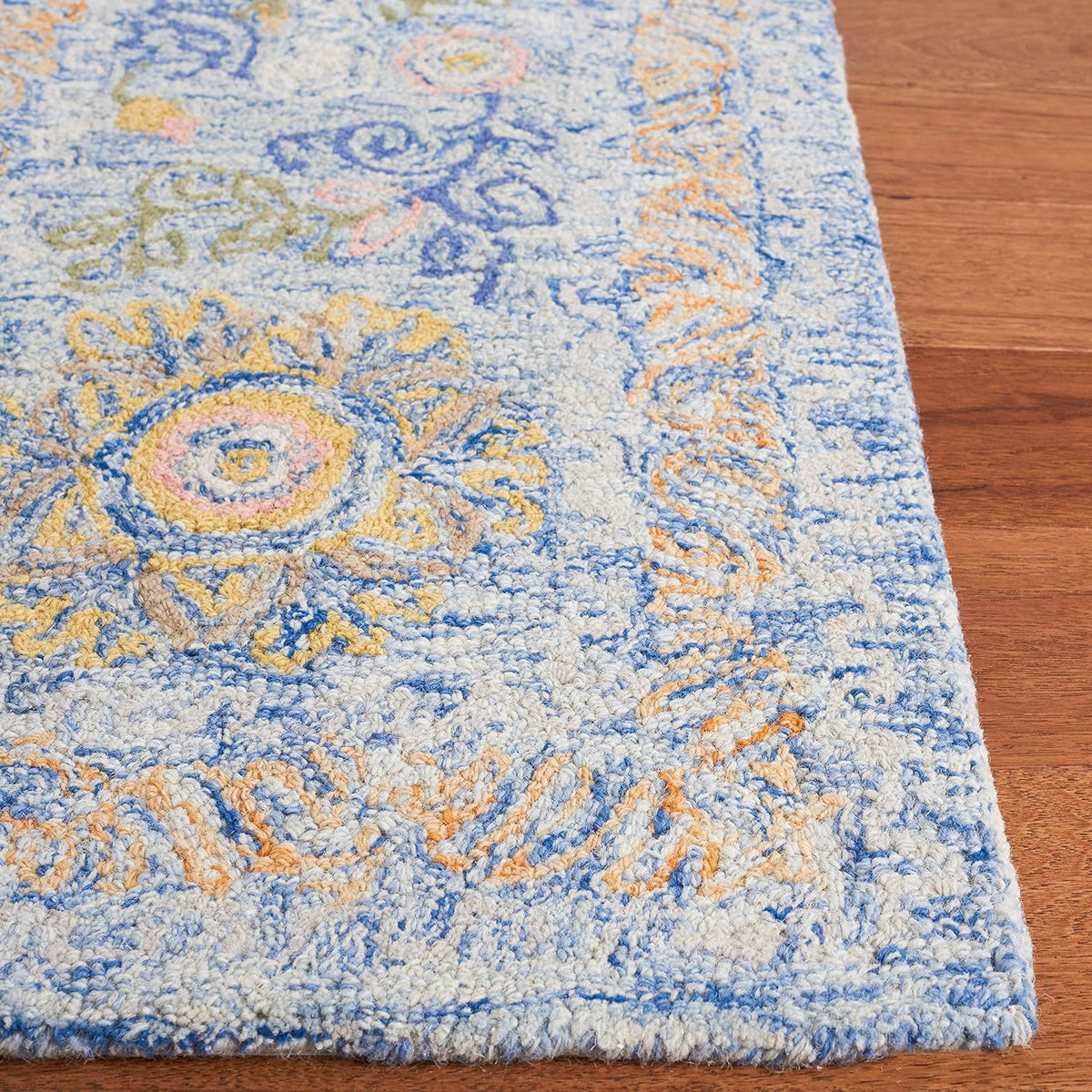 SAFAVIEH Micro-Loop Collection Area Rug - 9' x 12', Blue & Green, Handmade Wool, Ideal for High Traffic Areas in Living Room, Bedroom (MLP522M)