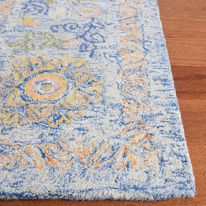 SAFAVIEH Micro-Loop Collection Area Rug - 9' x 12', Blue & Green, Handmade Wool, Ideal for High Traffic Areas in Living Room, Bedroom (MLP522M)