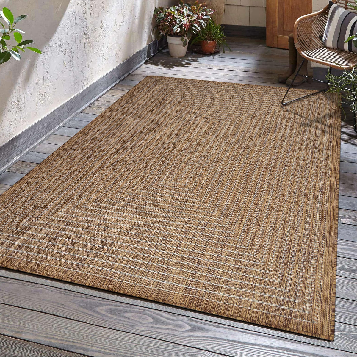 Adiva Rugs Outdoor Indoor Area Rug, Weather Resistant, Easy to Clean, Stain Resistant Floor Mat for Dining Room, Backyard, Deck, Patio (Wooden, 9' x 12')