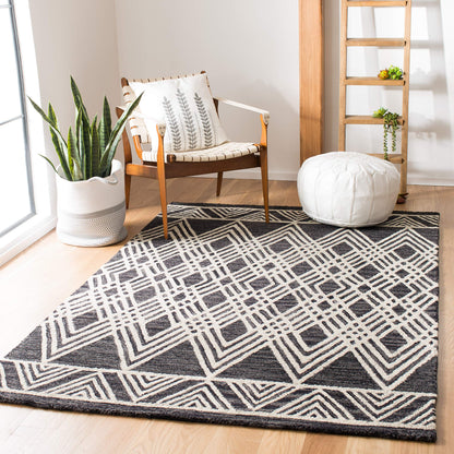 SAFAVIEH Area Rug 8x10 - Micro-Loop Collection - Large - Navy & Ivory, Handmade Wool, Moroccan Tribal Design, Ideal for Living Room, Bedroom, Office, Dining Space (MLP155N)