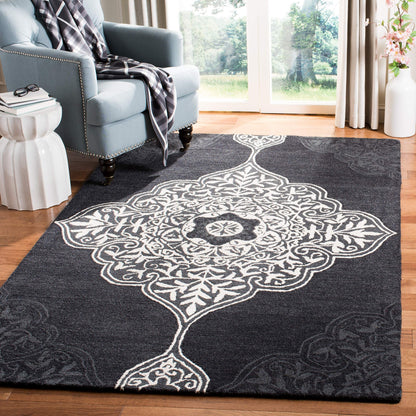 SAFAVIEH Area Rug 8x10 - Micro-Loop Collection - Large - Blue & Ivory, Handmade Wool, Medallion Design, Ideal for Living Room, Bedroom, Office, Dining Space (MLP620M)