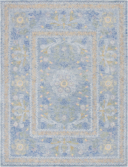 SAFAVIEH Micro-Loop Collection Area Rug - 9' x 12', Blue & Green, Handmade Wool, Ideal for High Traffic Areas in Living Room, Bedroom (MLP522M)