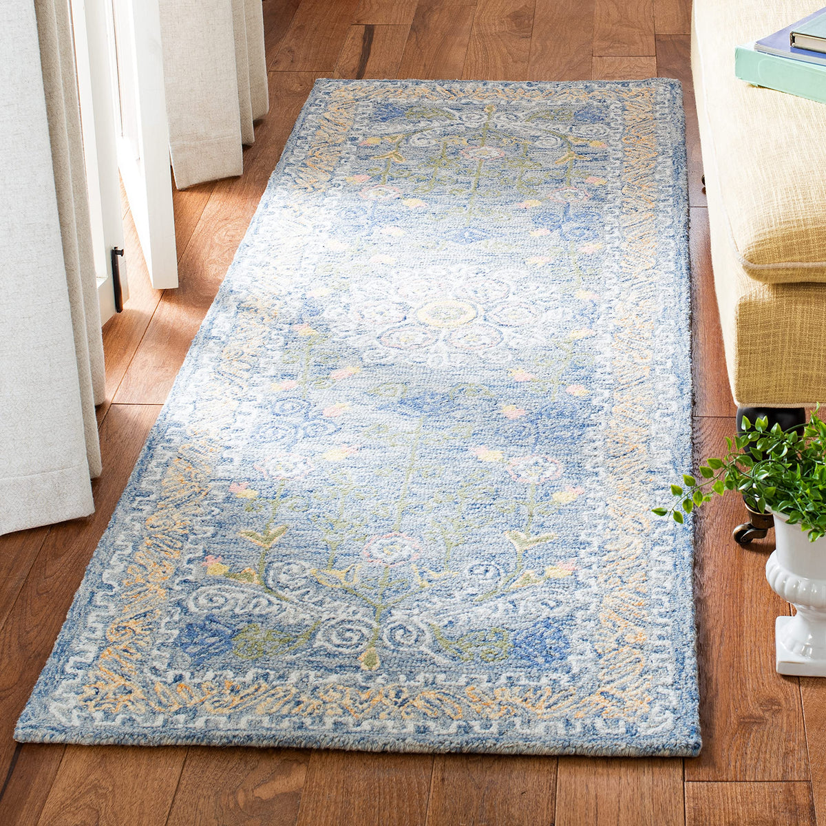 SAFAVIEH Micro-Loop Collection Area Rug - 9' x 12', Blue & Green, Handmade Wool, Ideal for High Traffic Areas in Living Room, Bedroom (MLP522M)
