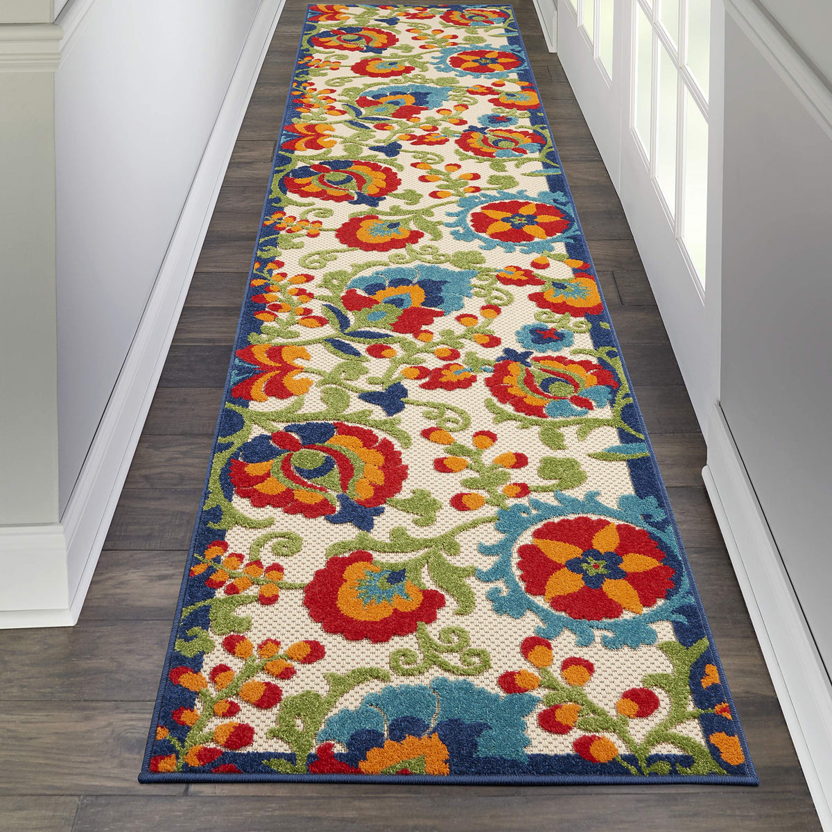 Nourison Home Aloha Natural Blue 2'3" x 10' Area Rug - Easy Clean, Non Shedding, Bed Room, Living Room, Dining Room, Kitchen (10' Runner)