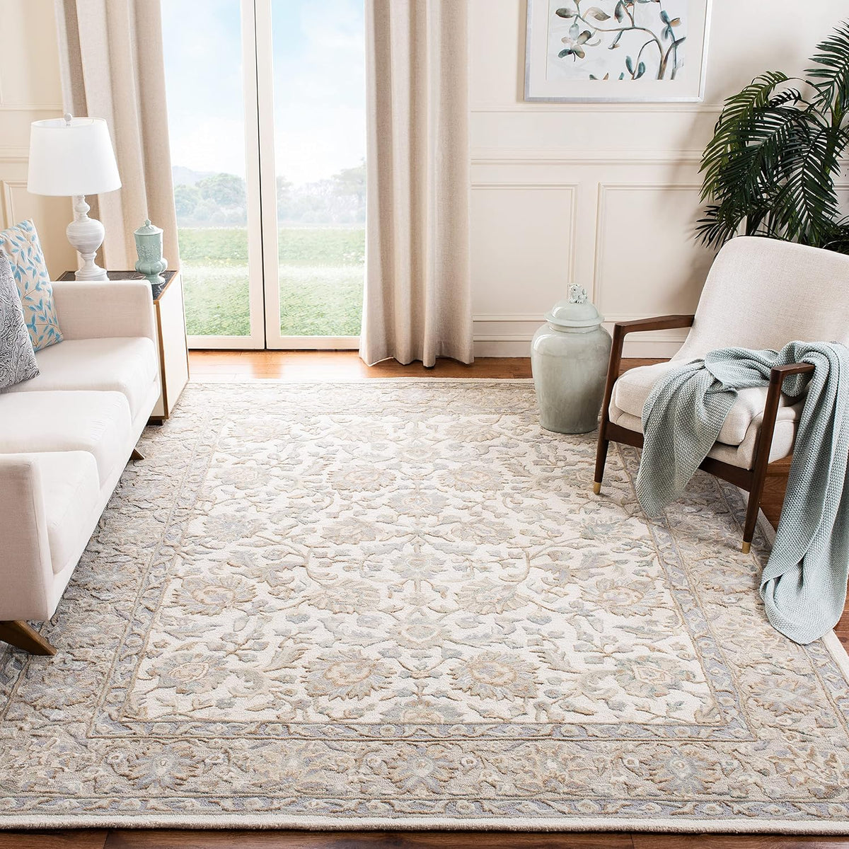 SAFAVIEH Glamour Collection 9' x 12' Ivory/Grey GLM628A Handmade Premium Wool Area Rug