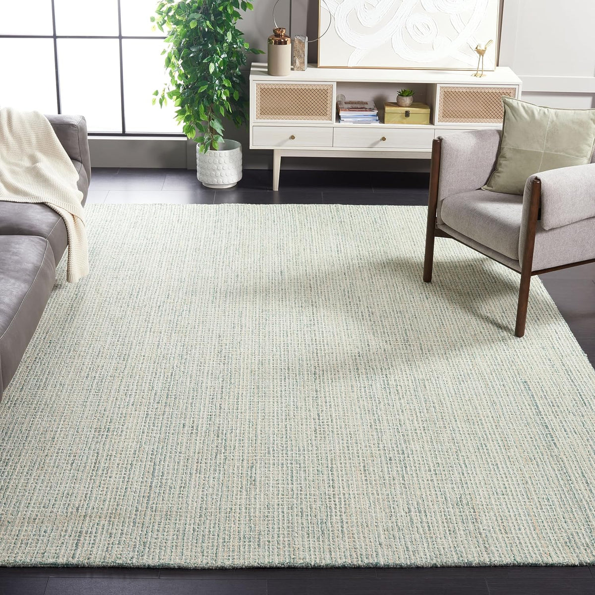 SAFAVIEH Area Rug 8x10 - Abstract Collection - Large - Green & Ivory, Handmade Wool, Ideal for Living Room, Bedroom, Office, Dining Space (ABT484Y)