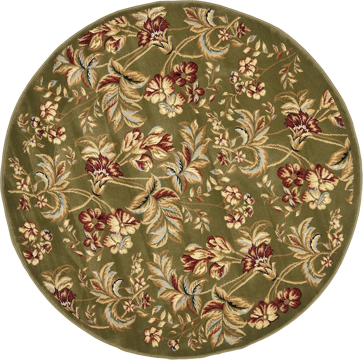 SAFAVIEH Lyndhurst Collection Area Rug - 5'3" Round, Sage, Traditional Floral Design, Non-Shedding & Easy Care, Ideal for High Traffic Areas in Living Room, Bedroom (LNH326B)