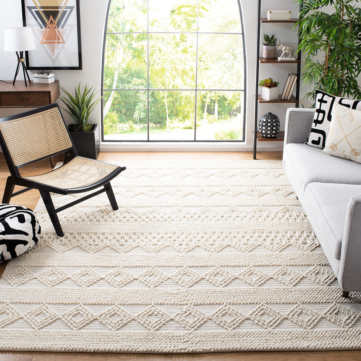 SAFAVIEH Natura Wool Area Rug 3'x5', Soft Plush Boho Grey & Ivory NAT102A