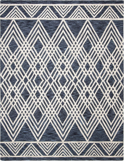 SAFAVIEH Area Rug 8x10 - Micro-Loop Collection - Large - Navy & Ivory, Handmade Wool, Moroccan Tribal Design, Ideal for Living Room, Bedroom, Office, Dining Space (MLP155N)
