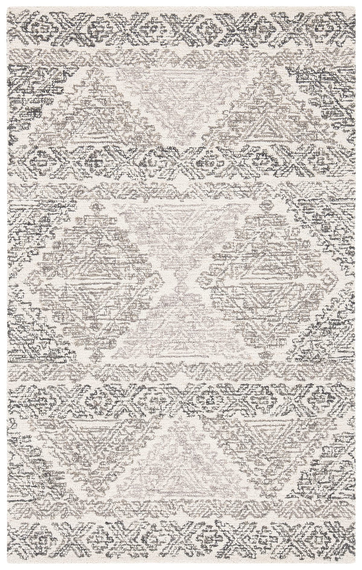 SAFAVIEH Micro-Loop Collection Area Rug - 9' x 12', Ivory & Grey, Handmade Moroccan Boho Wool, Ideal for High Traffic Areas in Living Room, Bedroom (MLP206A)