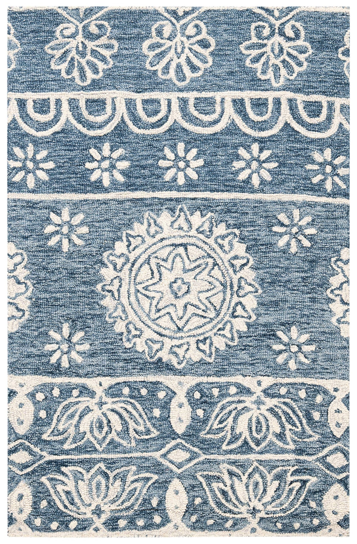 SAFAVIEH Area Rug 8x10 - Micro-Loop Collection - Large - Blue & Ivory, Handmade Wool, Ideal for Living Room, Bedroom, Office, Dining Space (MLP607M)
