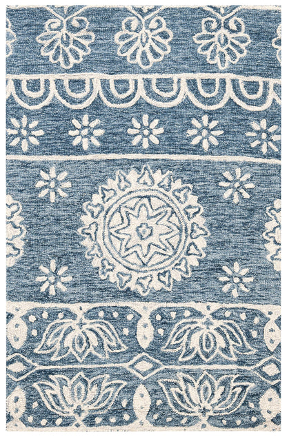 SAFAVIEH Area Rug 8x10 - Micro-Loop Collection - Large - Blue & Ivory, Handmade Wool, Ideal for Living Room, Bedroom, Office, Dining Space (MLP607M)