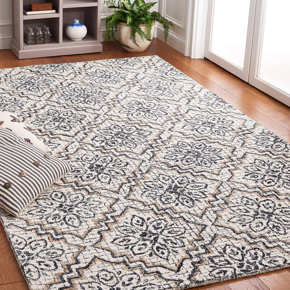 SAFAVIEH Abstract Collection Area Rug - 6' x 9', Blue & Grey, Handmade Wool, Ideal for High Traffic Areas in Living Room, Bedroom (ABT201A)