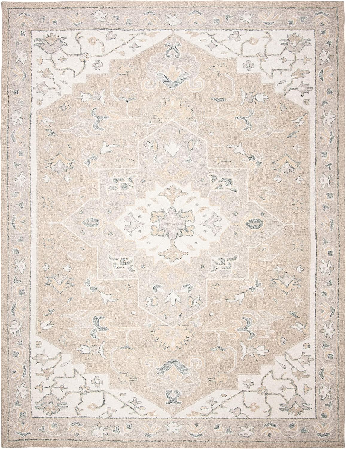 SAFAVIEH Micro-Loop Collection Area Rug - 9' x 12', Light Grey & Ivory, Handmade Medallion Wool, Ideal for High Traffic Areas in Living Room, Bedroom (MLP505F)
