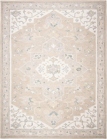 SAFAVIEH Micro-Loop Collection Area Rug - 9' x 12', Light Grey & Ivory, Handmade Medallion Wool, Ideal for High Traffic Areas in Living Room, Bedroom (MLP505F)