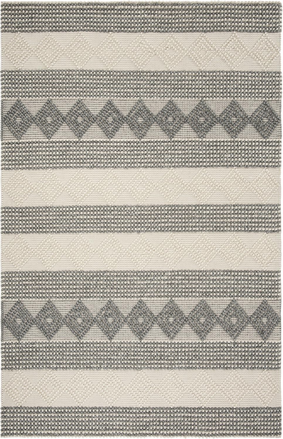 SAFAVIEH Natura Collection Area Rug - 5' x 8', Grey & Ivory, Handmade Moroccan Boho Tribal Wool & Cotton, Ideal for High Traffic Areas in Living Room, Bedroom (NAT105F)