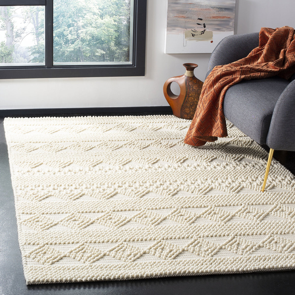 SAFAVIEH Natura Wool Area Rug 3'x5', Soft Plush Boho Grey & Ivory NAT102A
