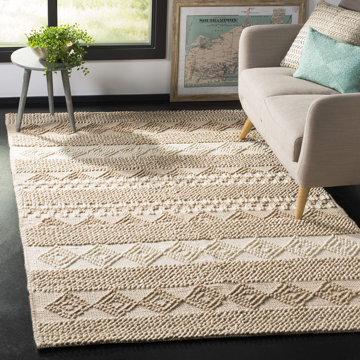 SAFAVIEH Natura Wool Area Rug 3'x5', Soft Plush Boho Grey & Ivory NAT102A