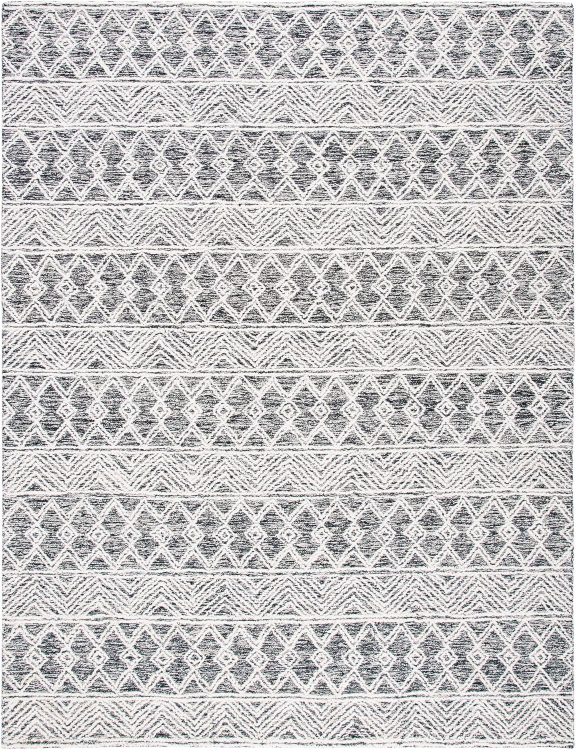 SAFAVIEH Area Rug 8x10 - Micro-Loop Collection - Large - Ivory & Black, Handmade Wool, Moroccan Boho Design, Ideal for Living Room, Bedroom, Office, Dining Space (MLP203A)