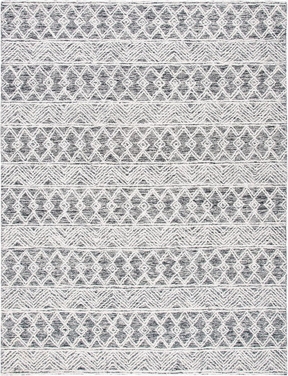 SAFAVIEH Area Rug 8x10 - Micro-Loop Collection - Large - Ivory & Black, Handmade Wool, Moroccan Boho Design, Ideal for Living Room, Bedroom, Office, Dining Space (MLP203A)
