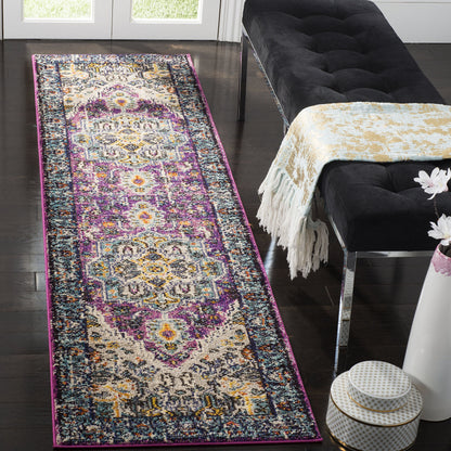 SAFAVIEH Monaco Collection Accent Rug - 4' x 5'7", Violet & Light Blue, Medallion Distressed Design, Non-Shedding & Easy Care, Ideal for High Traffic Areas in Entryway, Living Room, Bedroom (MNC251L)