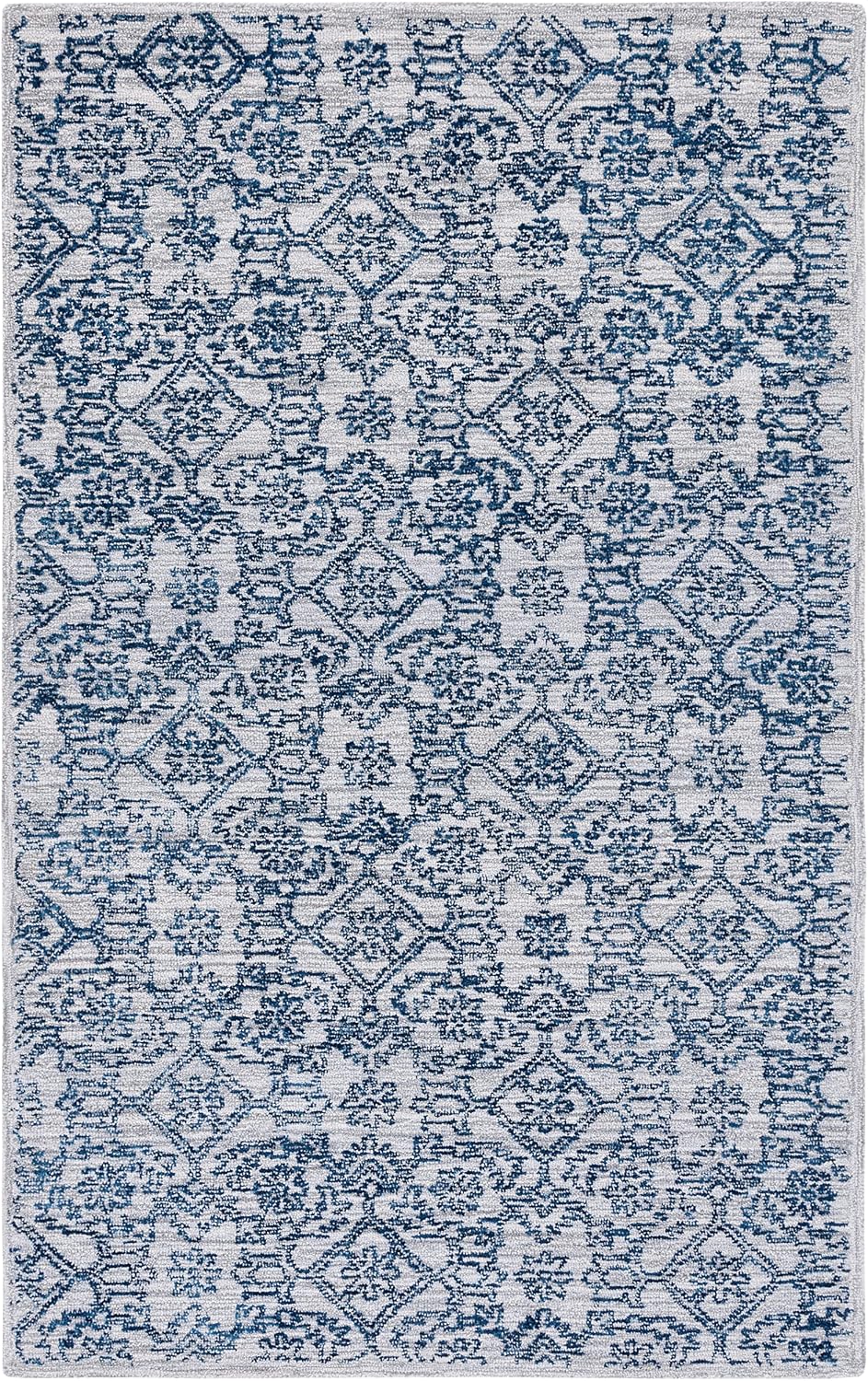 SAFAVIEH Micro-Loop Collection Area Rug - 5' x 8', Blue, Handmade Wool, Ideal for High Traffic Areas in Living Room, Bedroom (MLP955M)