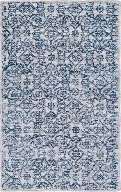 SAFAVIEH Micro-Loop Collection Area Rug - 5' x 8', Blue, Handmade Wool, Ideal for High Traffic Areas in Living Room, Bedroom (MLP955M)