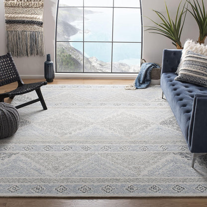SAFAVIEH Micro-Loop Collection Area Rug - 9' x 12', Ivory & Grey, Handmade Moroccan Boho Wool, Ideal for High Traffic Areas in Living Room, Bedroom (MLP206A)
