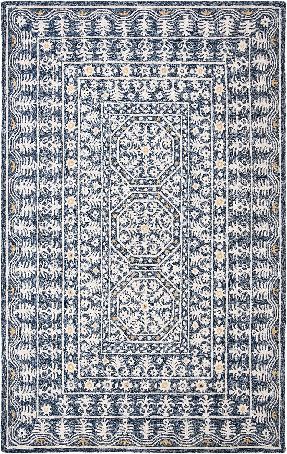 SAFAVIEH Micro-Loop Collection Area Rug - 5' x 8', Blue & Ivory, Handmade Wool, Ideal for High Traffic Areas in Living Room, Bedroom (MLP619M)