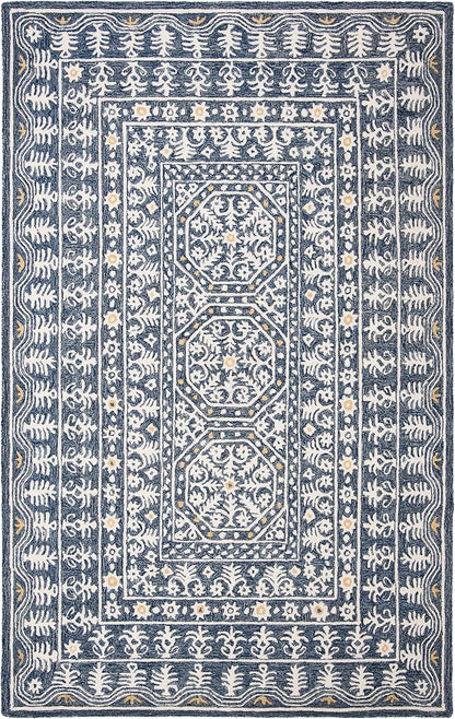 SAFAVIEH Micro-Loop Collection Area Rug - 5' x 8', Blue & Ivory, Handmade Wool, Ideal for High Traffic Areas in Living Room, Bedroom (MLP619M)