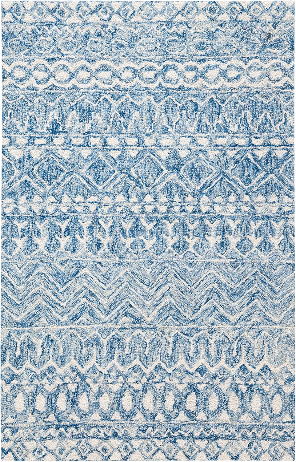 SAFAVIEH Micro-Loop Collection Accent Rug - 2'6" x 4', Blue & Ivory, Handmade Moroccan Boho Tribal Wool, Ideal for High Traffic Areas in Entryway, Living Room, Bedroom (MLP502M)
