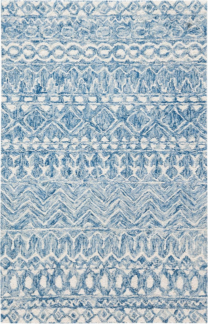 SAFAVIEH Micro-Loop Collection Accent Rug - 2'6" x 4', Blue & Ivory, Handmade Moroccan Boho Tribal Wool, Ideal for High Traffic Areas in Entryway, Living Room, Bedroom (MLP502M)