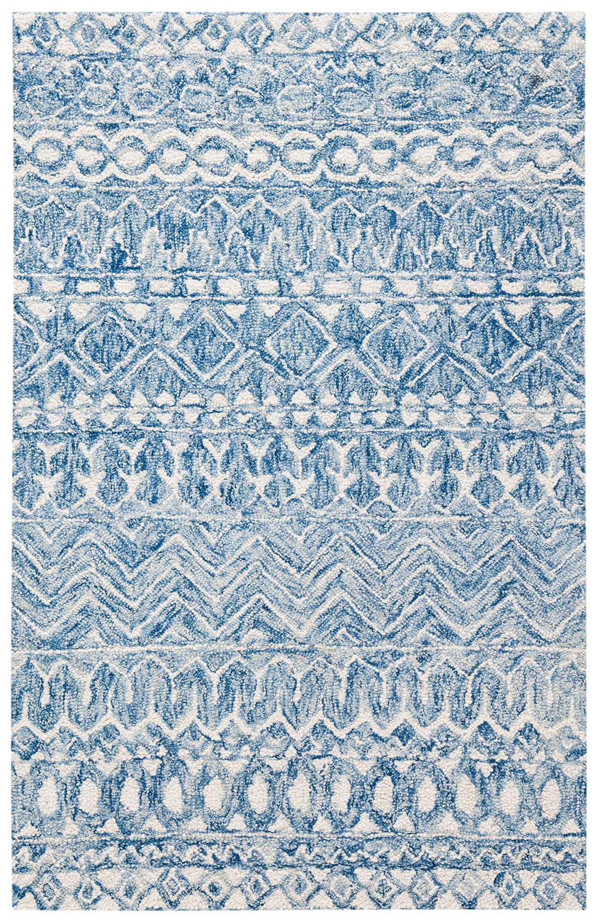 SAFAVIEH Micro-Loop Collection Accent Rug - 2'6" x 4', Blue & Ivory, Handmade Moroccan Boho Tribal Wool, Ideal for High Traffic Areas in Entryway, Living Room, Bedroom (MLP502M)