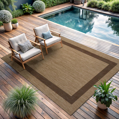 CAMILSON Indoor Outdoor Rug, 6x9 Bordered Dark Grey Black Modern Area Rugs for Indoor and Outdoor Patios, Kitchen and Hallway Mats, Washable Porch Deck Outside Carpet (Bordered Black, 6 x 9)