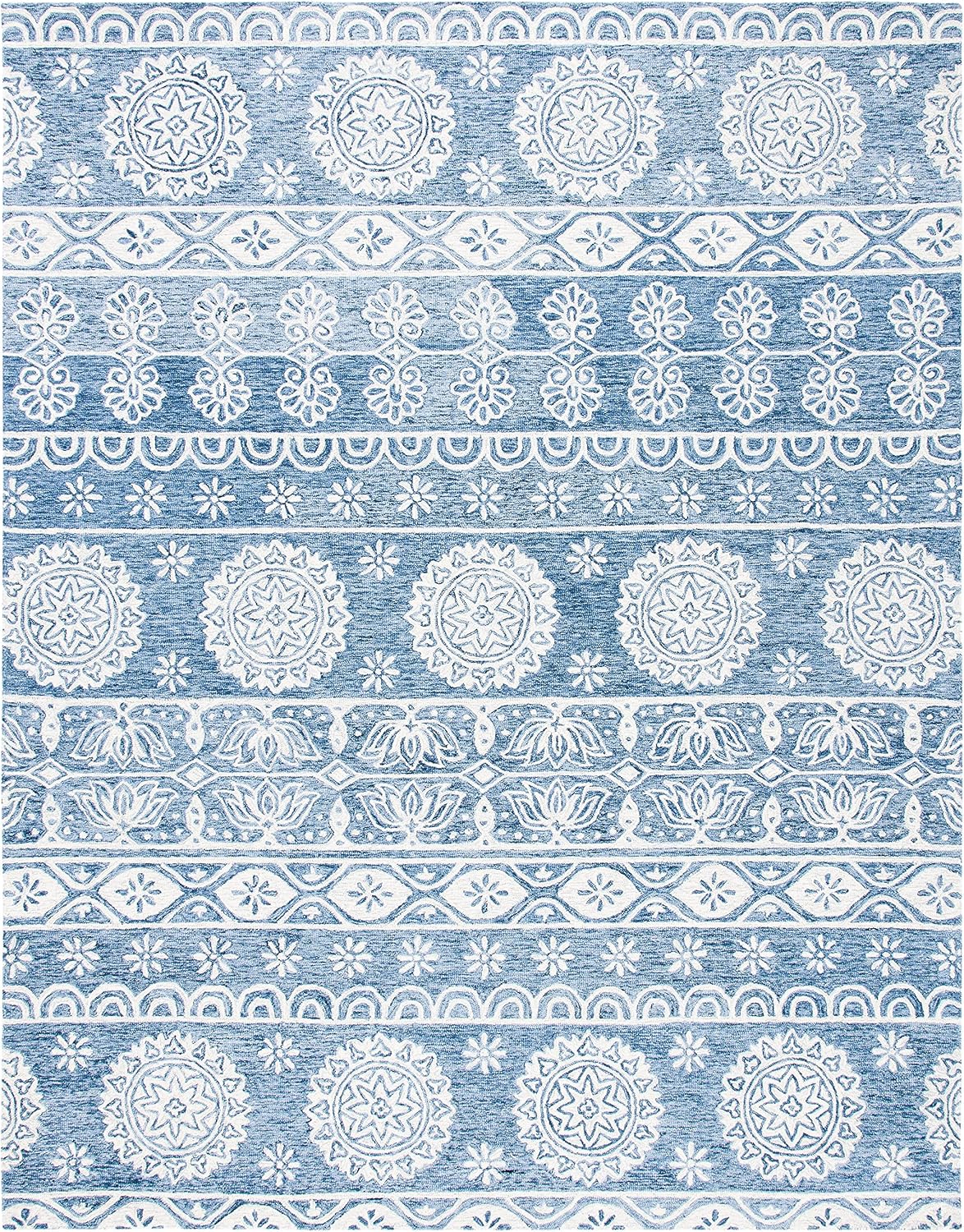 SAFAVIEH Area Rug 8x10 - Micro-Loop Collection - Large - Blue & Ivory, Handmade Wool, Ideal for Living Room, Bedroom, Office, Dining Space (MLP607M)