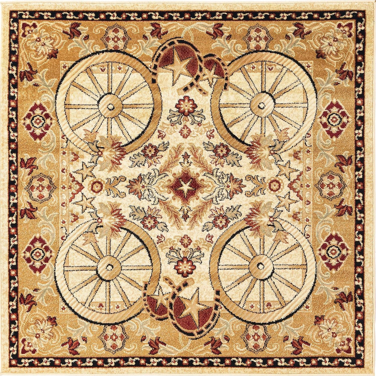 Rugs.com - Pioneer Rug – 5 Ft Square Ivory Easy-Clean Rug – Rustic Decor for Living Rooms, Bedrooms, and Entryways
