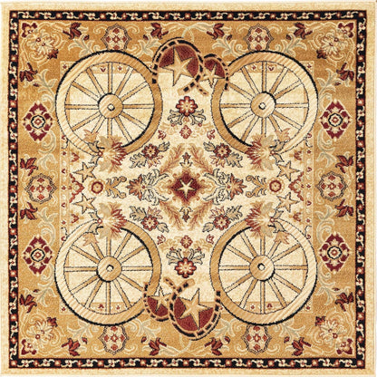 Rugs.com - Pioneer Rug – 5 Ft Square Ivory Easy-Clean Rug – Rustic Decor for Living Rooms, Bedrooms, and Entryways
