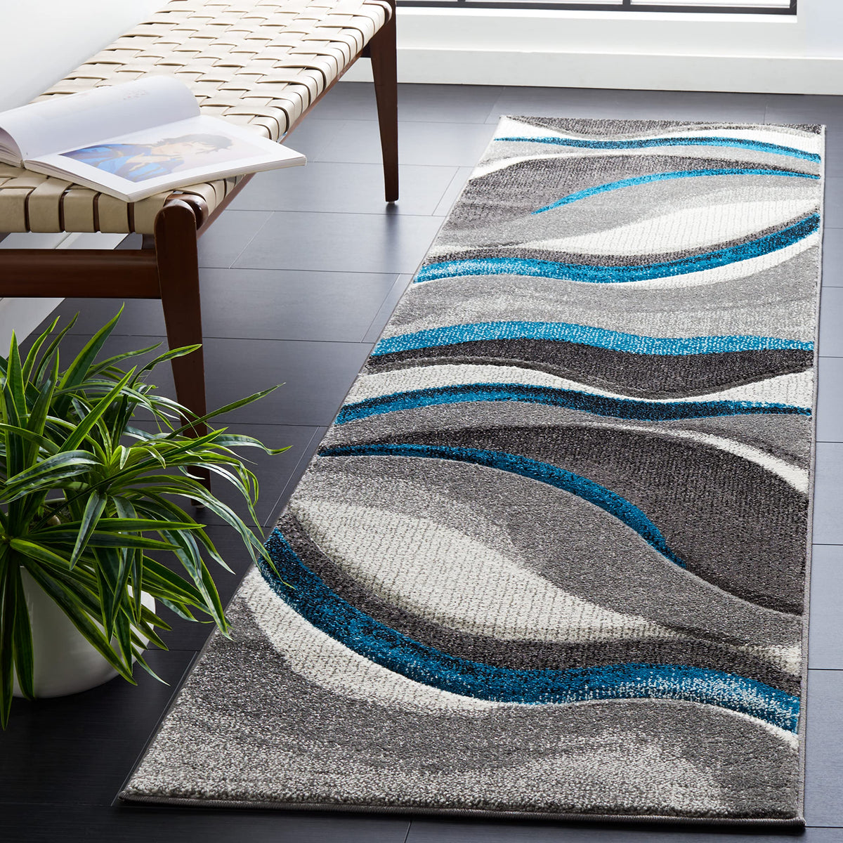 SAFAVIEH Hollywood Area Rug 10'6"x14', Modern Grey & Blue HLW766F