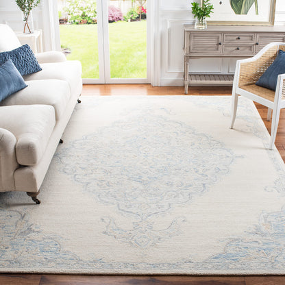 SAFAVIEH Area Rug 8x10 - Micro-Loop Collection - Large - Ivory & Blue, Handmade Wool, Ideal for Living Room, Bedroom, Office, Dining Space (MLP516A)