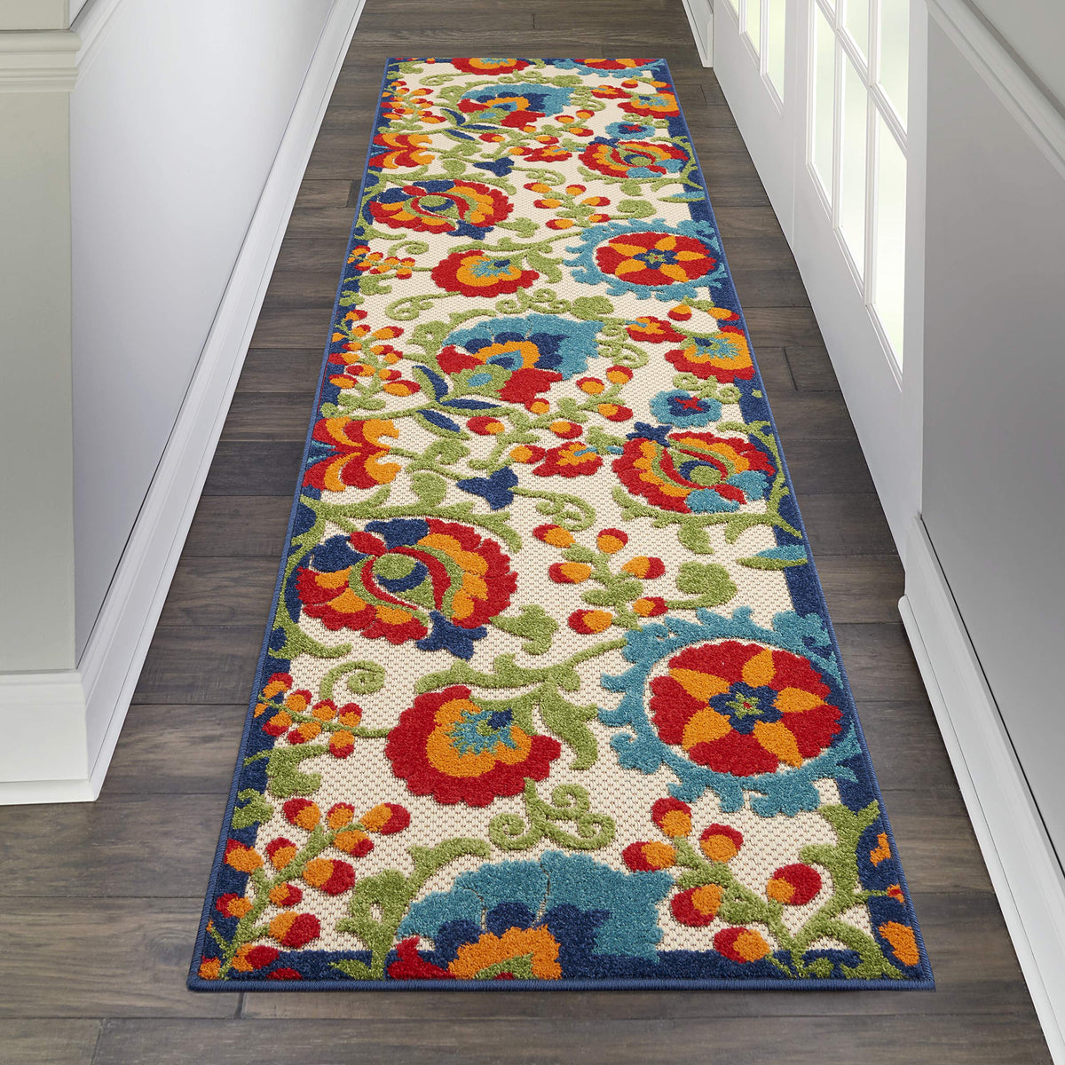 Nourison Home Aloha Natural Blue 2'3" x 10' Area Rug - Easy Clean, Non Shedding, Bed Room, Living Room, Dining Room, Kitchen (10' Runner)